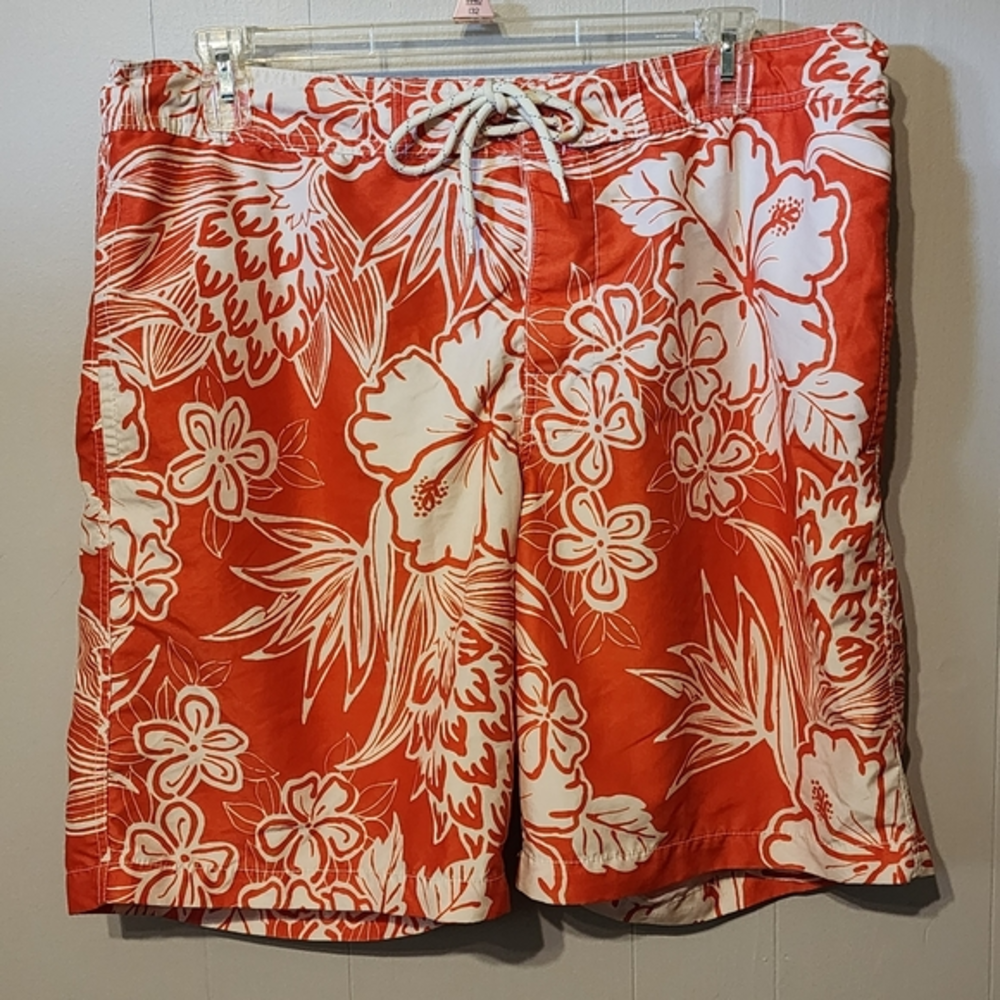 St John's Bay Swim Trunks Orange White‎ Tropical Beach XL A409
